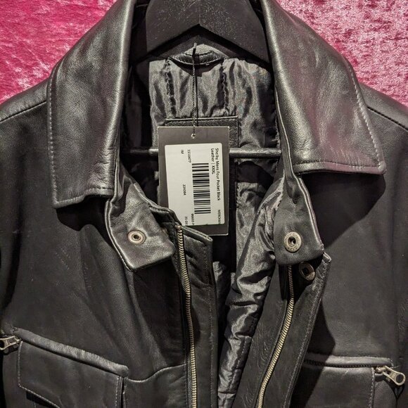 Shelby XXXL Men's Black Leather Car Coat with Four Pocket Design 3XL - Picture 4 of 10